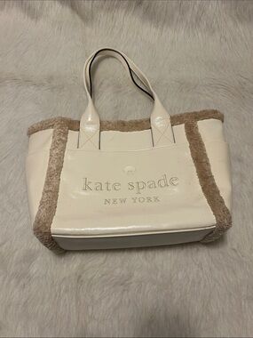 Kate spade Cream Patent leather Tote with Shearling Trim